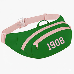 Alpha | Kapa | Alpha Sorority Fanny Pack Green Pink Women's Waist Bag With Zipper Pockets Adjustable Strap Travel Belt Bag - Product Image 2