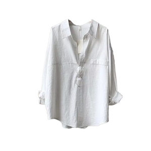 เสื้อผู้หญิงสีขาวคอปกทรงหลวมสีพื้นเสื้อ MS-TS-235 - Product Image 4