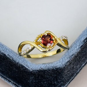 Romantic <b>Garnet</b> <b>Ring</b> Gold Plated Solid 925 Sterling Silver <b>Ring</b> For Women Wedding Anniversary 5 mm Round Cut Gemstone <b>Ring</b> - Product Image 1