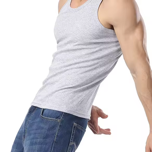 Wholesale Custom 100%cotton Embroidery logo Breathable Sport Sleeveless Summer O Neck Blank <b>Singlet</b> Gym Rib <b>Men</b> tank Top&vest - Product Image 2