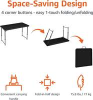 Table à manger pliante rectangulaire noire en métal durable de 1,20 m, hauteur réglable (4 positions), avec poignée de transport, idéale pour appartement
