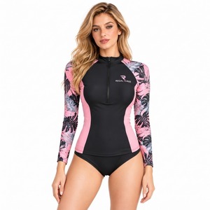Women's <b>Long</b> <b>Sleeve</b> Rash Guard Zip Up <b>Top</b> Printed Swimwear Rashguard Tee 3/4 Front Zip-up Base Layer <b>Swimming</b> Tee <b>Top</b> Ladies - Product Image 3