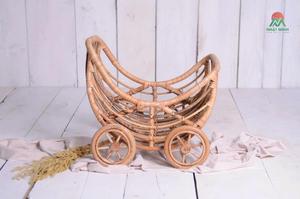 A rustic rattan baby <b>stroller</b> set <b>for</b> newborns and <b>toddlers</b>. A prop <b>for</b> newborn photography. - Product Image 3