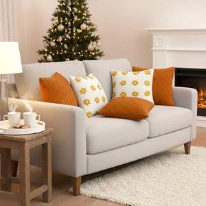 Juego de 5 Fundas de Almohada SOGA con Diseño de Diamantes Naranja Quemado y Cadena de Margaritas Retro, Decoración Moderna y Cálida para Cojines - Product Image 6