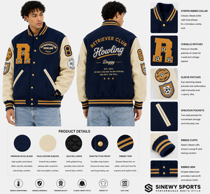 เสื้อแจ็คเก็ตวาร์ซิตี้ผ้าวูลผสมสำหรับผู้ชาย แบรนด์ SINEWY SPORTS คอจีน กันลม ตกแต่งด้วยลายปัก ปิดกระดุมด้านหน้า สไตล์พรีปปี้ - Product Image 1