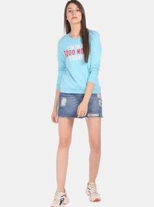 Sweat-shirt décontracté pour femme, bleu clair, col rond, manches longues, imprimé lettres, respirant, 100 % coton tricoté, idéal pour le printemps - Product Image 4