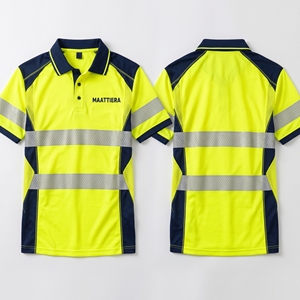 Polo de sécurité haute visibilité jaune fluo pour hommes avec empiècements bleu marine – Uniforme de travail industriel personnalisé en gros - Product Image 5