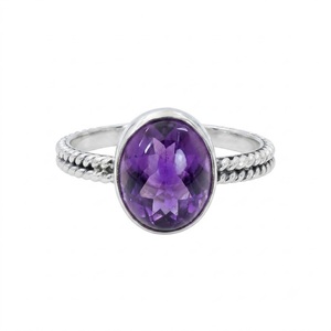 Anillo de Plata de Ley 925 con Amatista Natural, Joyería Hecha a Mano con Piedra Púrpura, Piedra de Nacimiento de Febrero, Regalo al por Mayor - Product Image 1