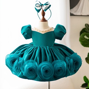 5 Robes de fête tutu à manches courtes pour enfants, motifs floraux 3D, robes de bal de princesse élégantes, vente en gros personnalisée OEM ODM, usine du Vietnam - Product Image 1