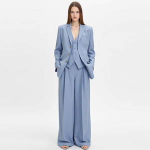 Ensemble tailleur pantalon et blazer 2 pièces sur mesure en mélange lin-coton bleu clair <span class=keywords><strong>pour</strong></span> <span class=keywords><strong>femme</strong></span>, coupe oversize, idéal <span class=keywords><strong>pour</strong></span> le bureau et les occasions formelles - Product Image 6