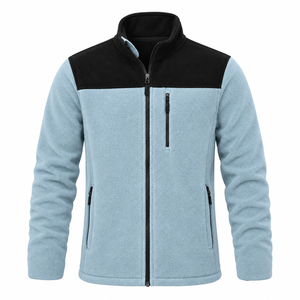 Veste polaire pour homme, bleu ciel, à blocs de couleur, col montant, épaisse, chaude, sportive, pour l'hiver - Product Image 1