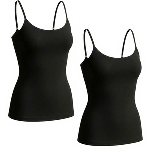 Custom Logo Women's Sleeveless Tank <b>Top</b> Fitting Neck Ribbed Basic <b>Tops</b> Solid Color Casual Breathable Spaghetti Strap <b>Top</b> - Product Image 1