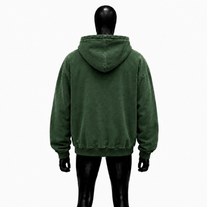 Sweat à capuche zippé vert délavé, style vintage, coupe oversize streetwear, effet délavé à l'acide, fermeture éclair intégrale, coupe décontractée unisexe - Product Image 2