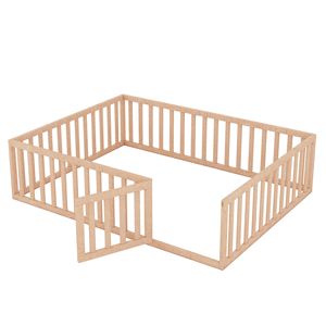 Letto a terra in legno naturale Queen Size per bambini con recinzione e porta (Vecchio SKU WF289663AAM) - Product Image 5