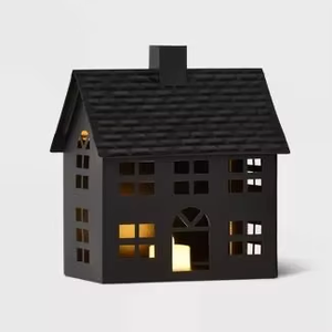 Decoración Navideña de Madera Tradicional, Adorno Festivo Hecho a Mano, Color Negro con Ventanas Iluminadas - Product Image 4