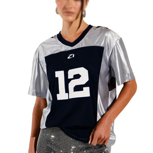Maillot de football américain métallisé personnalisé pour femme, col en V oversize, haut de performance tendance, maillots de sport style OEM à marque privée - Product Image 6