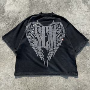 Camisetas de Cuello Redondo 100% Algodón, Camiseta con Gráficos Personalizados y Pedrería para Hombre, Camiseta de Alta Calidad, Talla Grande, Lavado Ácido - Product Image 2