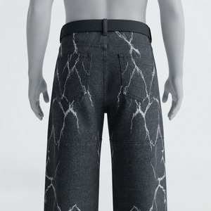 Pantalon en jean pour homme à taille haute et jambes larges avec imprimé éclair, coupe ample, style streetwear, automne - Product Image 4
