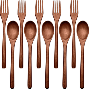 Ensemble de fourchettes et cuillères en bois naturel, couverts écologiques pour pâtes et desserts, en promotion. - Product Image 6