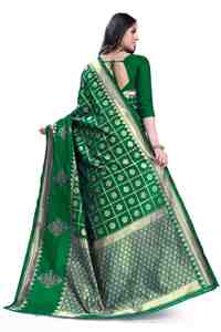 <b>Green</b> <b>Silk</b> Saree With Gold Embroidered Border Traditional Indian Pakistani Wedding Wear Regular Wear Saree For Women - Product Image 3