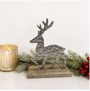 Statue de renne artisanale en aluminium avec support en bois de manguier, centre de table festif de luxe pour la décoration de bureau et de salon - Product Image 6