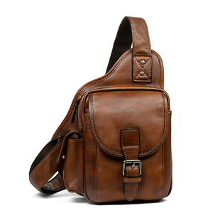 Bolso de Pecho y Hombro de Cuero Genuino Vintage para Hombre, Impermeable, con Cierre, Duradero, de Gran Capacidad, para Uso Diario, Negocios y Actividades al Aire Libre - Product Image 1