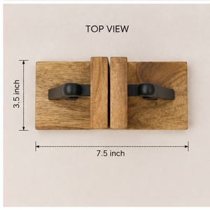Wooden Rectangle Eco-friendly Bookend with Black Figure Design 4.0x3.5 Inch Minimalist Home Decor for Living Room Indoor Use - Product Image 3