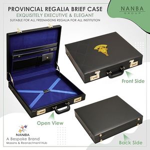 Mallette rigide noire en similicuir pour tablier de maçonnerie provincial, avec emblème brodé à la main en argent pour Maître Maçon et 5 serrures dorées - Product Image 2