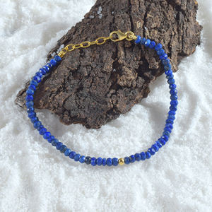 กำไลข้อมือลาพิส ลาซูลี กำไลหินสีน้ำเงินประดับลูกปัด กำไลคริสตัลทำมือ เครื่องประดับคริสตัลแบบเรียบง่าย - Product Image 1