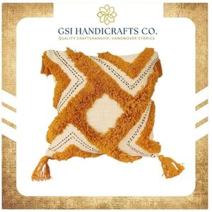 Hot Selling Bohemian Geometric <b>Throw</b> Pillow Square <b>Orange</b> Cream Woven Textile Decorative Cushion with Tassels - Product Image 2