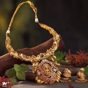 Laxmi Nakshi Antique Gold Plated Brass <b>Bridal</b> <b>Jewelry</b> <b>Set</b> with Zircon for Women Wedding Necklace and Earring <b>Set</b> - Product Image 3