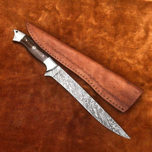 Cuchillo de Pesca Personalizado Hecho a Mano Burraq, Hoja de Acero de Damasco, Cuchillo para Filetear, Funda de Cuero, Apto para Lavavajillas, 3.0 mm - Product Image 3