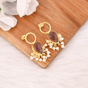 Elegantes Pendientes Colgantes de Amatista Rosa Hidro y Perla, Hechos a Mano, de Latón Chapado en Oro, Joyería de Piedras Preciosas con Engaste de Bisel para Mujer - Product Image 3