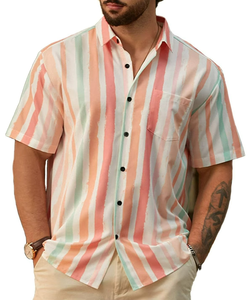 Chemise décontractée d'été pour homme en flanelle 100 % soie infroissable, imprimé hawaïen, boutonnée, pour la plage et les vacances, à rayures, tendance - Product Image 6