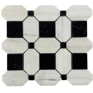 Carrelage en mosaïque noir et blanc classique, poli, résistant à l'eau, pour mur intérieur de salle de bain, design traditionnel - Product Image 1