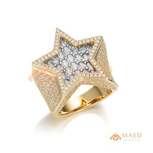 Mens Gold Tone Moissanite Star <b>Ring</b> Luxury Baguette Cut Diamond Look <b>Statement</b> <b>Ring</b> for Men - Product Image 5