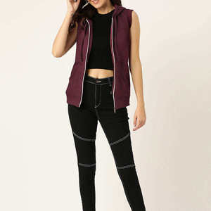 Chaleco de Mujer con Capucha, Sin Mangas, con Cierre, Color Sólido, de Algodón y Fibra de Bambú, Tejido Transpirable, Ropa Casual de Otoño - Product Image 3