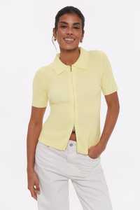 เสื้อถักครอปสีฟ้าอ่อนสำหรับผู้หญิง แขนสั้น สีพื้น ซิปด้านหน้า ทรงหลวม สวมใส่สบายๆ สำหรับฤดูใบไม้ผลิและฤดูร้อน แห้งเร็ว GRACE - Product Image 3