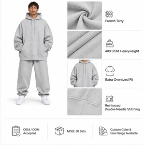 High Quality Casual Men's Winter Fleece Breathable Tracksuit Set-100% Cotton <b>Oversized</b> <b>Sweatpants</b> and Hoodie - Product Image 5