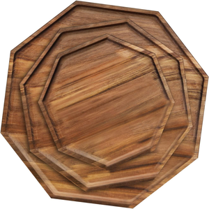 Plateaux de service octogonaux de luxe en bois d'acacia faits à la main, finition polie, qualité commerciale, compatibles lave-vaisselle, pour mariages, lot de 3 - Product Image 1