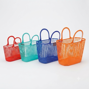 Portable Modern Rectangle PVC Storage <b>Basket</b> Mesh Tote <b>Bag</b> Large Capacity Carry for Beach Shopping Travel - Product Image 1