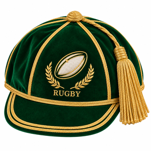Casquette d'honneur en velours vert avec broderie dorée, tresse et pompon, pour événements cérémoniels anglais, casquette d'honneur personnalisable avec logo - Product Image 1