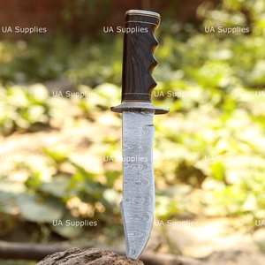 Couteau de chasse et de survie professionnel à lame fixe en acier Damas de haute qualité, forgé à la main, 13 pouces, manche en bois de wengé africain foncé - Product Image 2