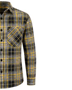 Camisa de Franela a Cuadros Amarilla y Negra Personalizada para Hombre, Corte Ajustado, con Botones, Manga Larga, de Algodón, Estilo Casual - Product Image 5
