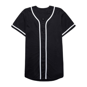 Solid Black Baseball Jersey with White Trim Classic Button Down V Neck Performance <b>Athletic</b> Shirt Uniform - Product Image 1