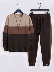 Conjunto de Sudadera con Capucha y Bloques de Color para Hombre, Pantalones Jogger Acampanados con Cordón, Chándal Casual de Poliéster y Algodón de Manga Larga y Tejido Grueso - Product Image 3