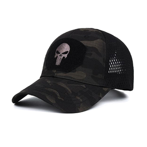 Black Mesh Baseball <b>Cap</b> With Punisher Embroidery Adjustable Unisex Sporty Hat For Outdoor Use Spring Summer 6-Panel Design - Product Image 3