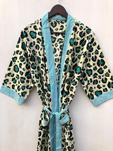 Robe kimono en coton imprimé léopard, paréo de mariée, robe kimono indienne à motifs imprimés au bloc - Product Image 3