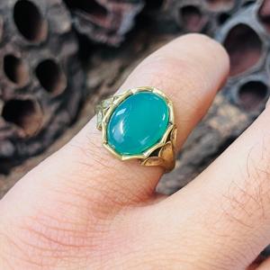 Bague Statement en Calcédoine, Laiton Plaqué Or 18K, Style Bohème, Bijoux Ethniques Tribaux, Certifiée par un tiers, Vente en gros - Product Image 3