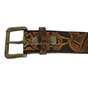 Nuevo diseño de moda, cinturón de herramientas de cuero occidental genuino tostado en relieve a mano para hombres y mujeres, conjunto de hebilla antigua de latón clásico - Product Image 1